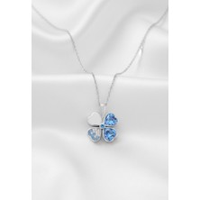 Çekirdek Jewelry 925 Ayar Gümüş Aqua Taşlı Ters Yonca Kolye