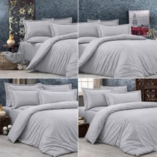 Vionetta Pamuk Saten Koyu Gri Çizgili Otel Serisi Lastikli Çarşaflı Çift Kişilik Nevresim Takımı