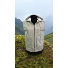 Ahmera Unisex Gri Normal Kalıp Kapüşonlu Cepli Pamuk Bukle Desen Yelek