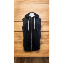 Ahmera Unisex Siyah Normal Kalıp Kapüşonlu Gizli Cepli Kışlık Yelek