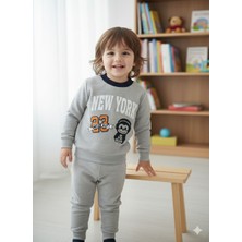 Miar Kids Erkek Çocuk New York Baskılı Sweatshirt ve Alt Eşofman Takımı - Pamuklu Iki Iplik Takım