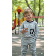 Miar Kids Erkek Çocuk New York Baskılı Sweatshirt ve Alt Eşofman Takımı - Pamuklu Iki Iplik Takım