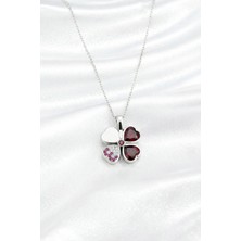 Çekirdek Jewelry 925 Ayar Gümüş Rodyum Garnet Taşlı Ters Yonca Kolye