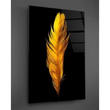 Marsilyan Altın Renkli Kuş Tüyü Cam Tablo