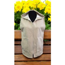 Ahmera Unisex Krem Normal Kalıp Kapüşonlu Cepli Polyester Bukle Desen Yelek