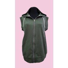 Ahmera Unisex Haki Yeşil Normal Kalıp Kapüşonlu Cepli Yelek