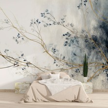 Lotus Aura Yaprak Desenli Duvar Kağıdı, Mavi Pastel Renkli Sulu Boya Duvar Kağıdı, Modern Salon Duvar Dekoru