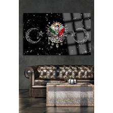 Marsilyan Gümüş Detay Osmanlı Tuğrası 4mm Kırılmaz Yüksek Çözünürlüklü Cam Tablo Ev, Işyeri, Ofis Hediyesi