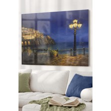 Marsilyan Sokak Lambası ve Deniz Temalı | Manzara Temalı Cam Tablo | 50X70 cm