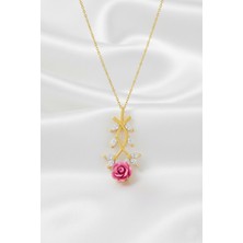 Çekirdek Jewelry 925 Ayar Gümüş Pembe Güllü Kolye