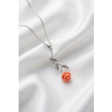 Çekirdek Jewelry 925 Ayar Gümüş Pembe Güllü Ters Kolye