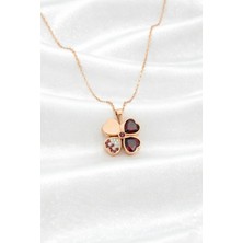 Çekirdek Jewelry 925 Ayar Gümüş Rose Garnet Taşlı Ters Yonca Kolye