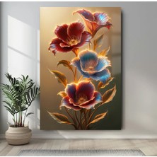 Marsilyan Gold Çiçek Cam Tablo Ultra Canlı Renkli Kırılmaz Cam Tablo Ev Hediyesi Ofis Hediyesi