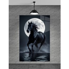 Marsilyan Siyah At ve Ay Cam Tablo Ev Dekorasyon,balkon Dekorasyonu,dekoratif,duvar Tablo,mutfak Tablo