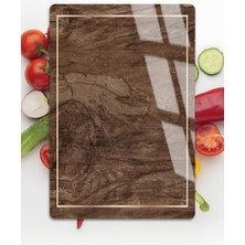 Harikabirev|kahve-Gold Odun Motifli |çizilmez Cam Kesme Tahtası