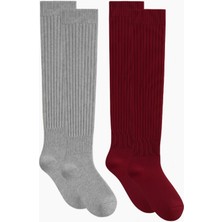 Cotenconcept 2 Çift Basic Lastikli Kalın Pamuk Karışımlı Diz Üstü Çorap