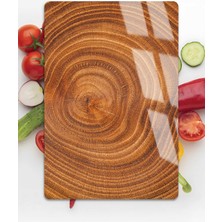 Harikabirev|kahve Renk Ağaç Damarı Motifli |çizilmez Cam Kesme Tahtası