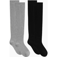 Cotenconcept 2 Çift Basic Lastikli Kalın Pamuk Karışımlı Diz Üstü Çorap