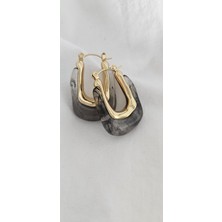 Mith Sb Takı Paslanmaz Çelik Altın Kaplama Vıntage Reçine Mermer Görünümlü Siyah 'u' Küpe