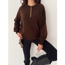 Düğme Detaylı Balon Kol Kazak