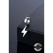 Sıkıştırmalı Mıknatıslı Şimşek Model Sallantılı Erkek Kadın Unisex 316L Çelik Küpe 1 Adet