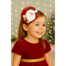 Vitrinmixmini Noel Baba Figürlü El Yapımı Sarı Kurdela Detaylı Kırmızı Kız Çocuk Taç- Kutulu