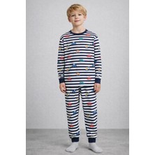 Krazber Erkek Çocuk Pijama Takımı %100 Pamuk – Arabalı & Iş Makinesi Desenli, Uzun Kollu, Çizgili (3-12 Yaş)