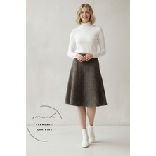 Sermoda Çan Etek - Hafif Likralı Kumaş Yüksek Bel Uzun Çan Etek Kahve