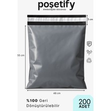 Poşetify Cepsiz Kargo Poşeti 48X55X5 cm | 200 Adet | E-Ticaret Poşeti | Gri | Yapışkan Bantlı Kargo Zarfı