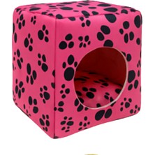 Eryatex Kedi Yatağı ve Kedi Evi Fonksiyonlu Pati Desenli Dönüşebilen Kapalı Kedi Evi 40 cm