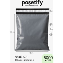 Poşetify Cepsiz Kargo Poşeti 18X27,5X5 cm | 5000 Adet | E-Ticaret Poşeti | Gri | Yapışkan Bantlı Kargo Zarfı