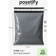 Poşetify Cepsiz Kargo Poşeti 18X27,5X5 cm | 25 Adet | E-Ticaret Poşeti | Gri | Yapışkan Bantlı Kargo Zarfı