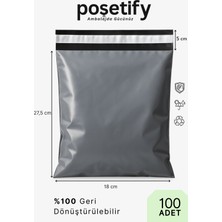 Poşetify Cepsiz Kargo Poşeti 18X27,5X5 cm | 100 Adet | E-Ticaret Poşeti | Gri | Yapışkan Bantlı Kargo Zarfı