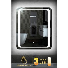 Karaçam Dekor Lazer Kumlamalı LED Işıklı 3 Renkli Dokunmatik Banyo ve Konsol Aynası