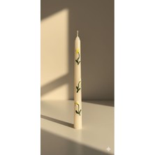 Mumanor Candle El Boyaması Papatya Desenli Uzun Mum - Şamdan ve Sofra Dekorasyonu