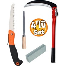 Depolife Katlanır Orak Tırpan Testere Bileme Taşı Eğe Seti 4lü Bahçe Çim Ot Kesme Budama El Alet Takımı