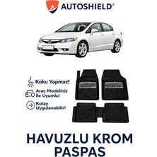 Honda Civic Serisi Tüm Modeller Ile Uyumlu Universal Derin Havuzlu Paspas Krom Karbon