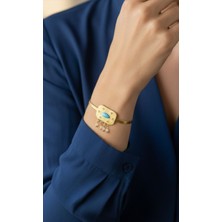 Hg.Aksesuar Kadın Mavi Taş Detaylı Sallantılı Çelik Bileklik