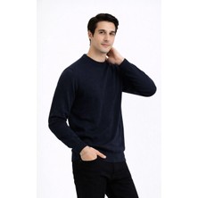 Velmora Fashion Erkek Bisiklet Yaka Triko Kazak Yumuşak Dokulu Pamuklu Ince Dokuma, Uzun Kollu Rahat Regular Kalıp - Lacivert