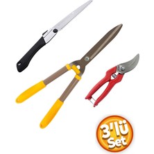 Depolife Ağaç Dal Kesme Katlanır Testere Çim Çit Ot Kesme Bahçe Düzenleme Ahşap Saplı Makası 3 Parçalı Set