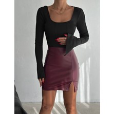 TRENDHAZAN Önden Ufak Yırtmaçlı  Dar Kalıp Mini Etek