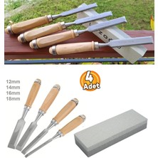 Depolife Ahşap Keski Seti 4lü Iskarpela Oyma Seti ve  Bıçak Ağız Bileme Için Tırpan Taşı