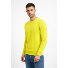 Velmora Fashion Erkek Bisiklet Yaka Petekli Dokulu Triko Kazak Pamuklu Ince Dokuma, Uzun Kollu Rahat Regular Kalıp - Sarı