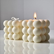Mumanor Candle Büyük Boy Estetik Balon (Bubble) Küp Mum - Beyaz Soya Wax Ev Dekorasyon Mumu