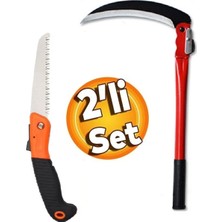 Depolife Katlanır Tırpan Çim Ot Çalı Ağaç Dal Kesme Budama Testere Bahçe Orağı ve Katlanır Testere