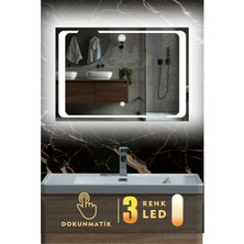 Karaçam Dekor Lazer Kumlamalı LED Işıklı 3 Renkli Dokunmatik Banyo ve Konsol Aynası