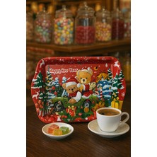 Atagift Hediyelik Küçük Boy Tepsi -Yılbaşı Temalı Ayıcık Desenli Metal Tepsi – Kahve & Ikram Sunum Tepsisi 25 X16 cm