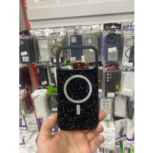 Elixem İphone 17 Pro Uyumlu Siyah İçi Kadife Sert Safir Silikon Magsafe Cindy Taşlı Kılıf