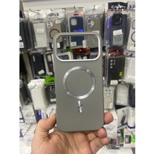 Elixem İphone 17 Pro Uyumlu Gri Olio İçi Kadife Soft Deri Görünümlü Sert Magsafe Kılıf