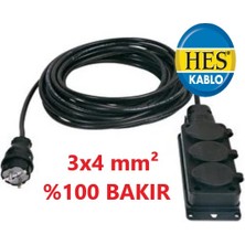 Orjinal Hes %100 Bakır 3X4MM² Kauçuk Uzatma Kablo Seyyar Kablo Ara Kablosu